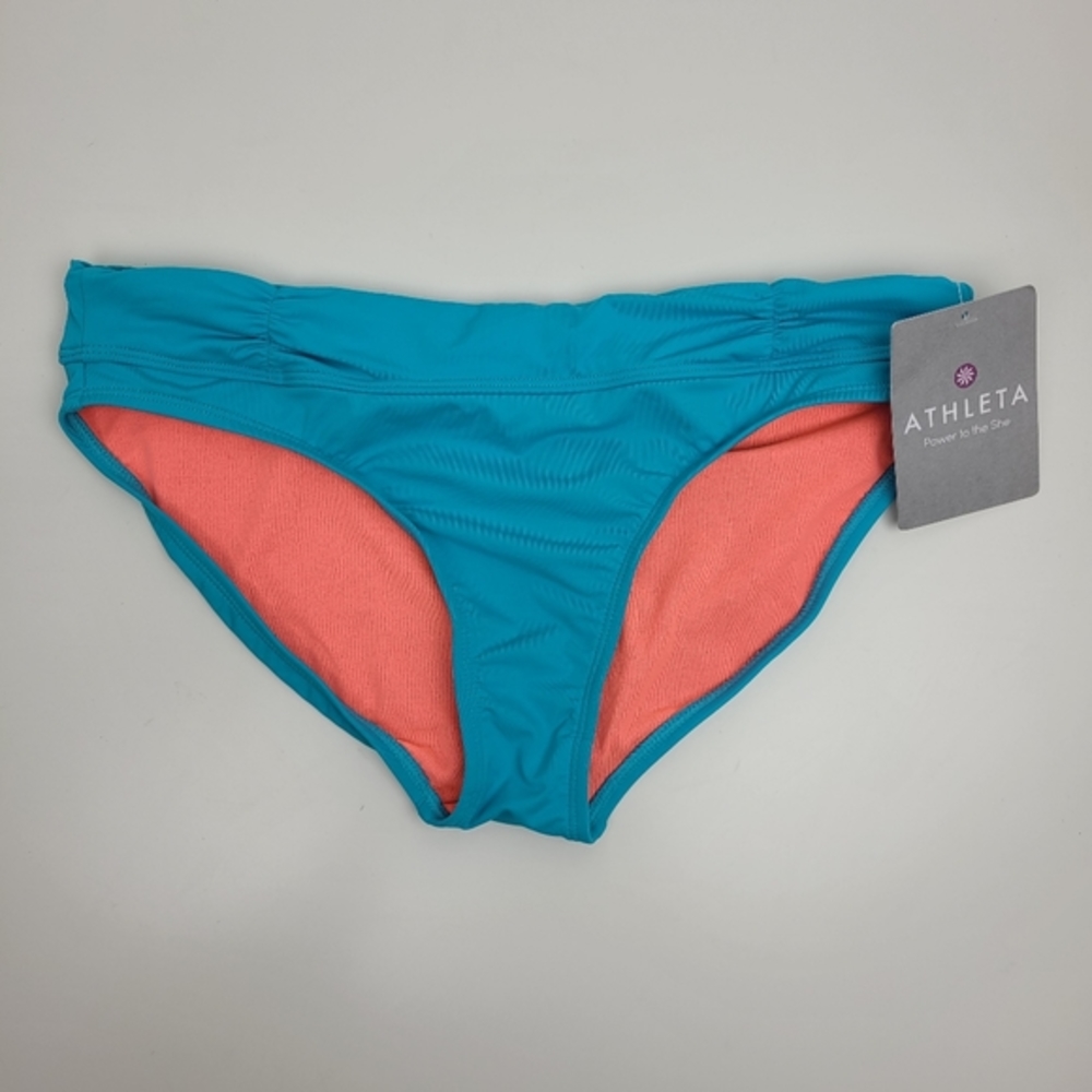 NWT Athleta Blue and Pink Shirred Band Bikini Bottom